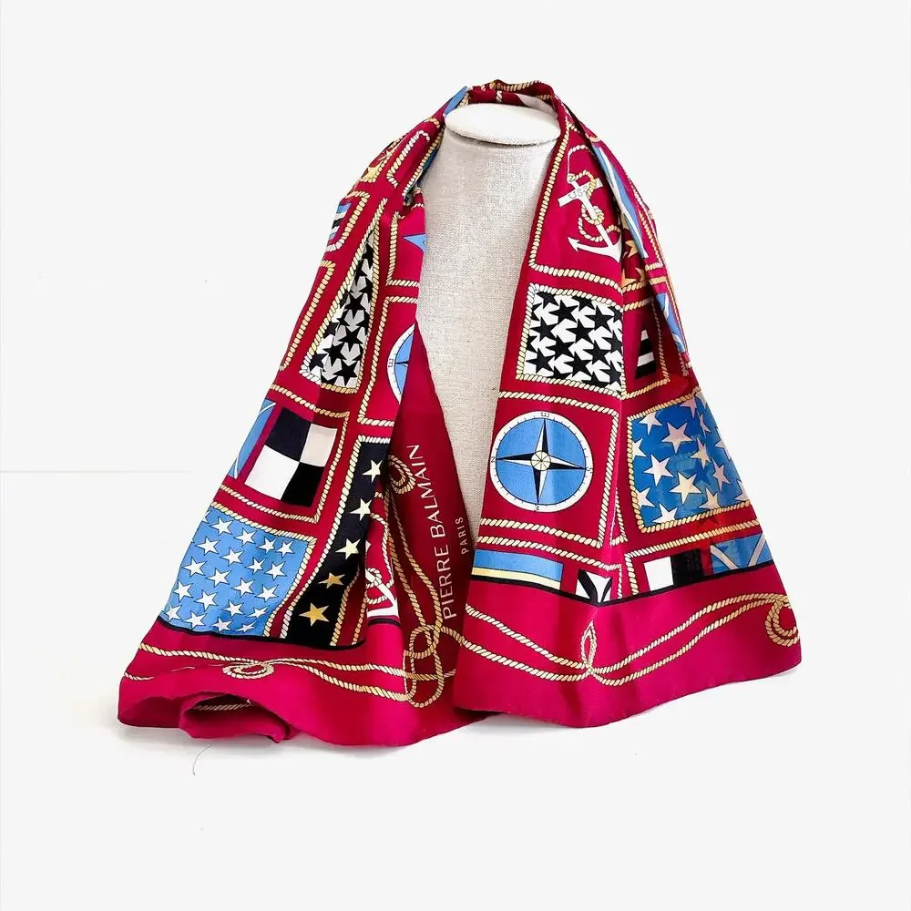 VINTAGE PIERRE BALMAIN PARIS NAUTICAL SILK SCARF